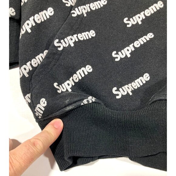 Supreme All Over Print Logo Hoodie Pullover Sweatshirt Youth Large Black Fair - Picture 5 of 12